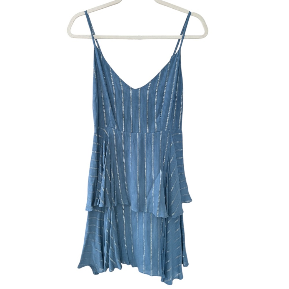 Allison New York Blue Metallic Stripe Tiered Sundress NWT Small